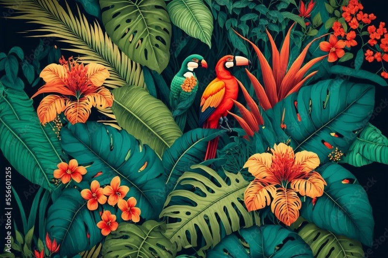 Parrot Tropical Themed Wallpaper