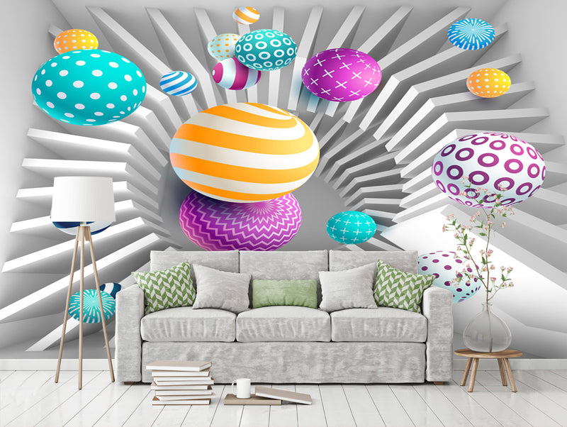 Colourful Floatig ball decorative custom wallpaper for wall