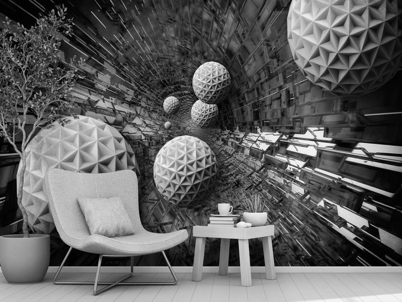 Black Hollow Hexagonal Ball decorative custom wallpaper for wall