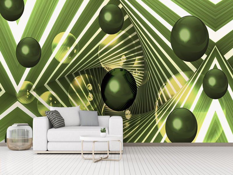 Green and White Illusion Decorative custom wallpaper for wall