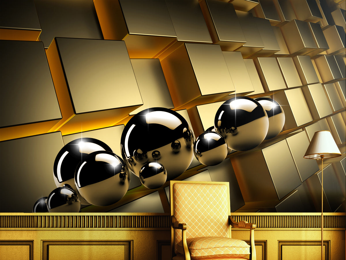 Grey Gold Cubic custom wallpaper for wall