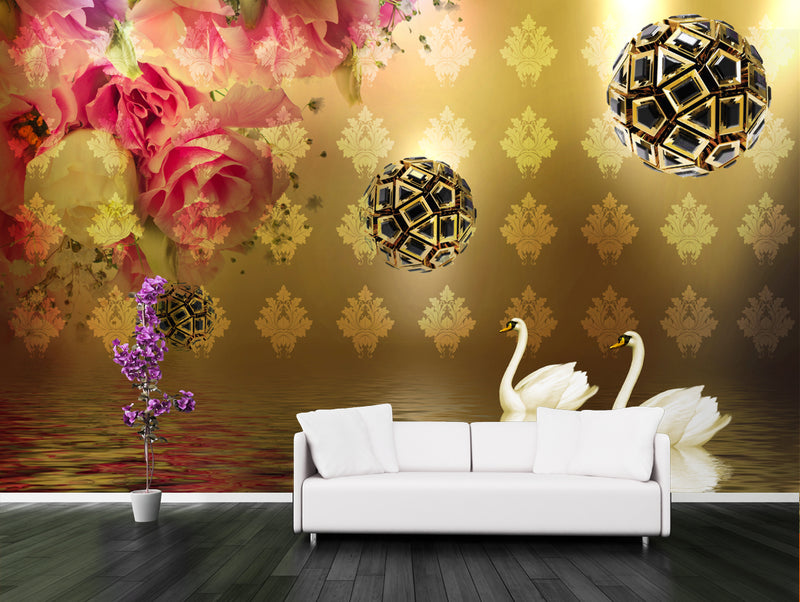 Damask Design and Geometric ball wallpaper for wall