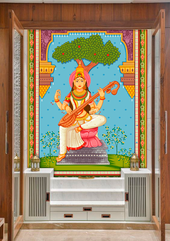 Historic Blue Saraswati Customised wallpaper