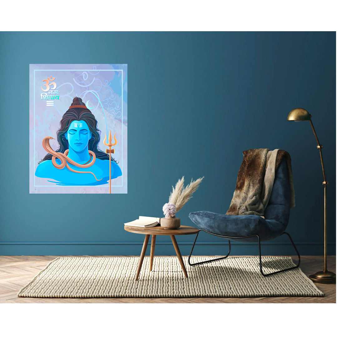 Shiv In Blue Art  Self Adhesive Sticker Poster