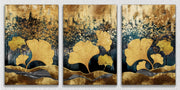 Golden Leafy Canvas, Set Of 3