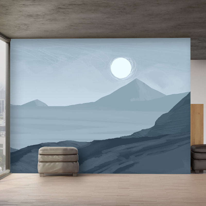Moon in mountains Painting Wallpaper