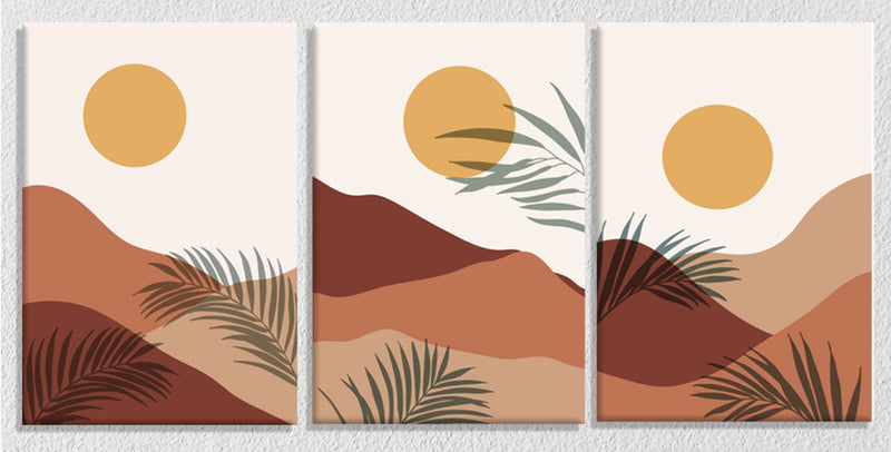 Sunset And Leaves, Set Of 3