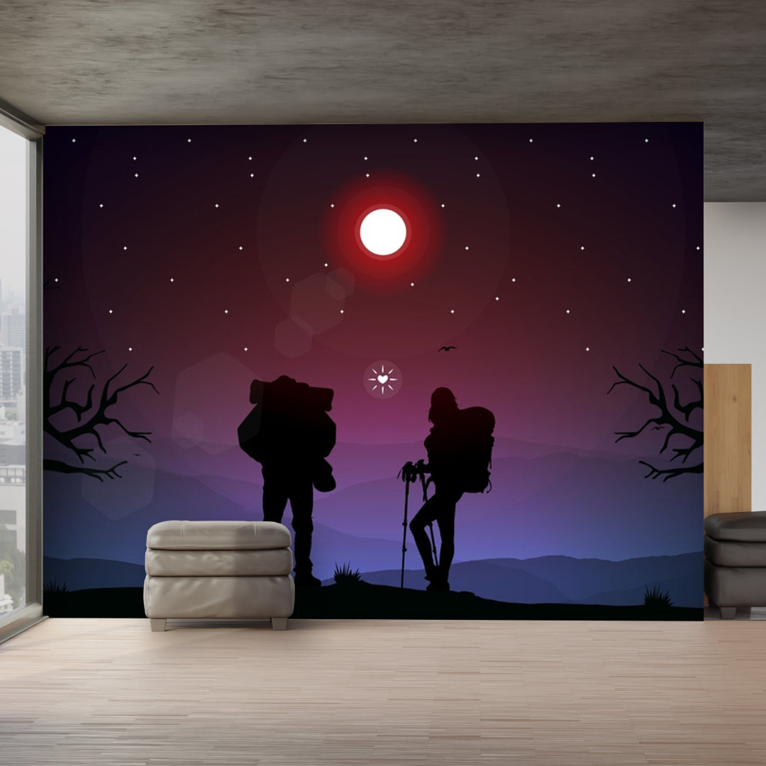 Moon light start gazing couple wallpaper