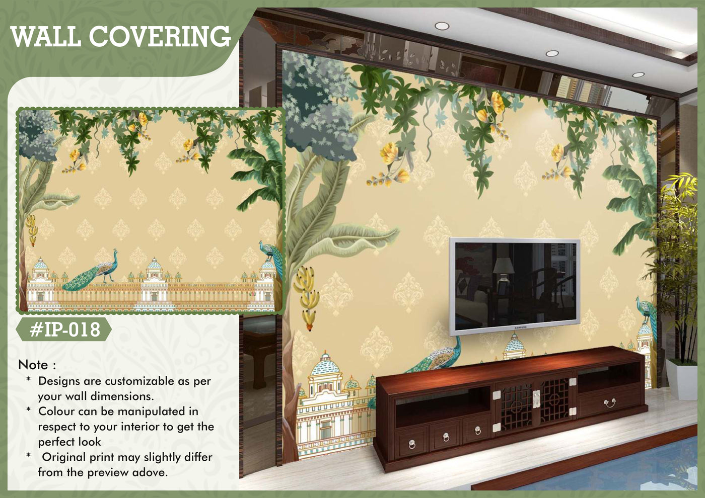 Indian damask peacock wallcover